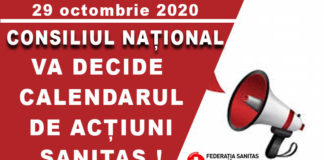 Comunicat: Consiliul Național va decide, pe 29 octombrie, calendarul de acțiuni SANITAS